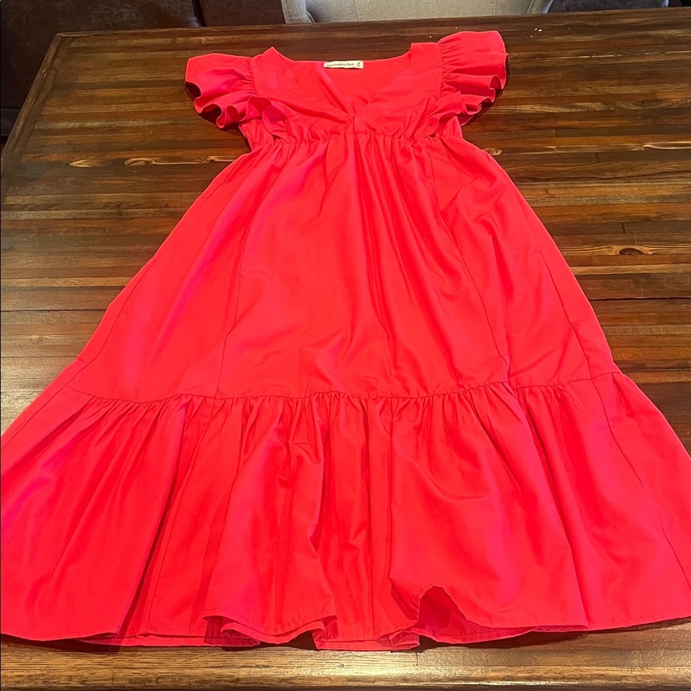 Abercrombie and Fitch Flutter sleeve Tiered Midi Dress With Pockets size Small P